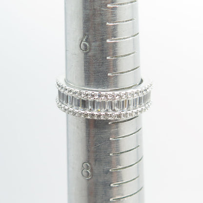 925 Sterling Silver Emerald & Round-Cut C Z All Around Eternity Ring Size 7.25