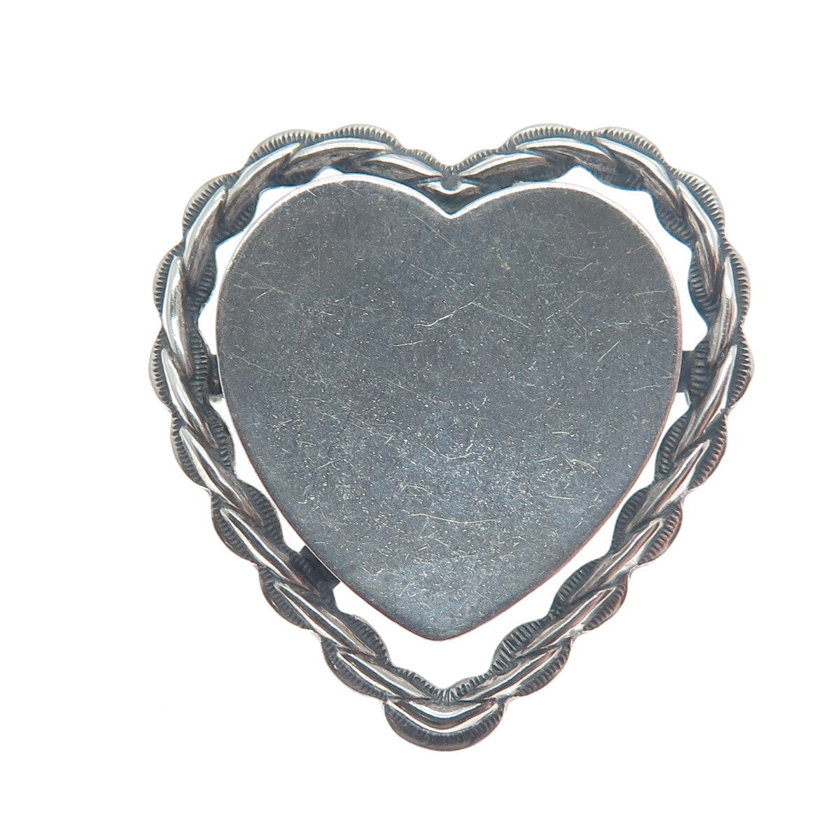 BEAU 925 Sterling Silver Antique Art Deco Heart Oxidized Pin Brooch