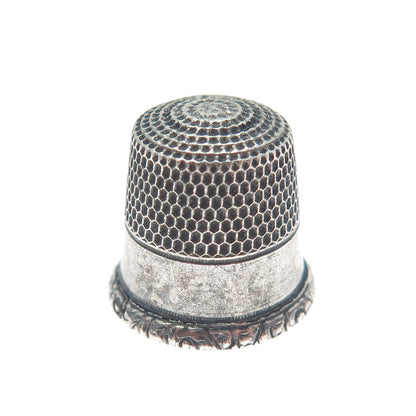 STERN BROTHERS Sterling Silver Antique Art Deco Oxidized Sewing Thimble Size 8