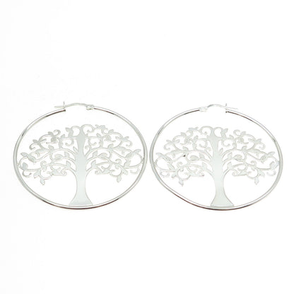 925 Sterling Silver Tree Of Life Hoop Earrings