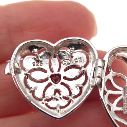 925 Sterling Silver C Z Heart Locket Pendant Cable Chain Necklace 18"