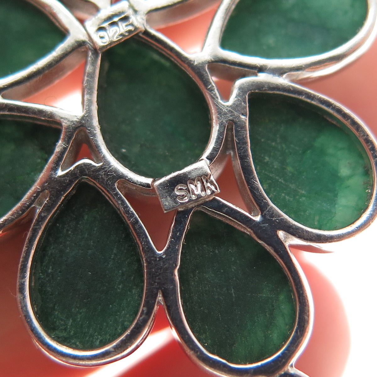 925 Sterling Silver Real Pear-Cut Emerald Flower Dangle Earrings