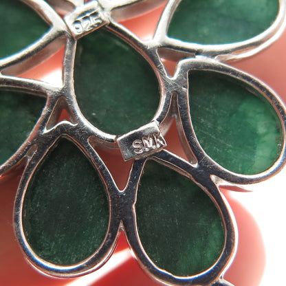 925 Sterling Silver Real Pear-Cut Emerald Flower Dangle Earrings