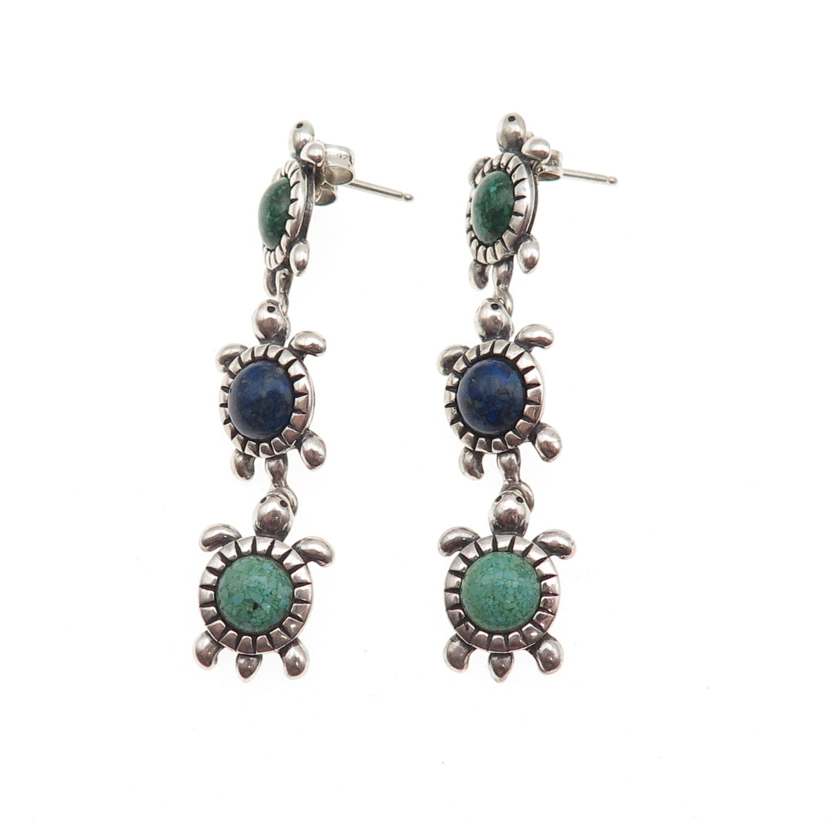 Carolyn Pollack Sterling Vintage Real Turquoise Malachite Lapis Inlay Earrings