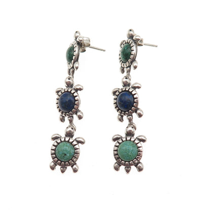 Carolyn Pollack Sterling Vintage Real Turquoise Malachite Lapis Inlay Earrings