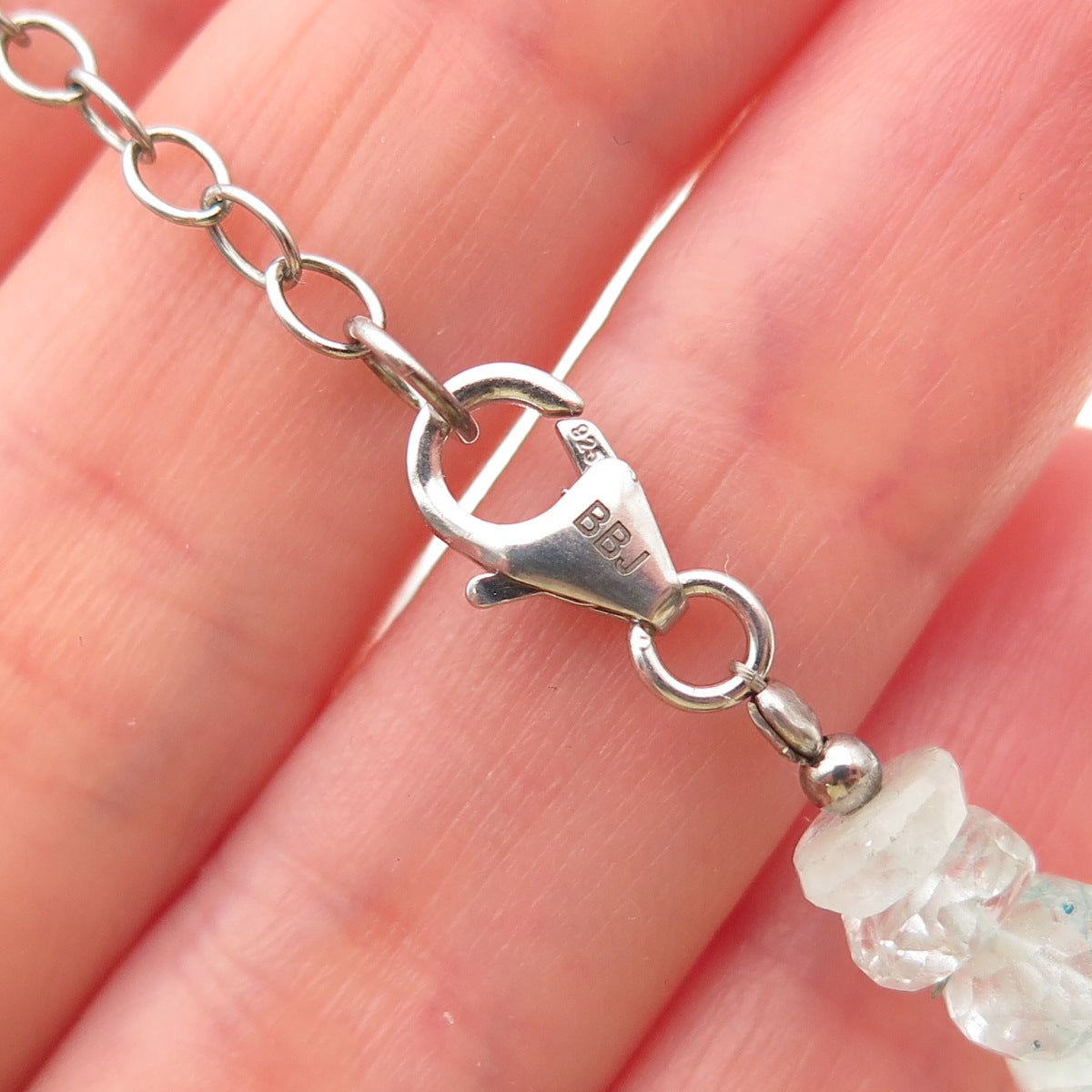 925 Sterling Silver Vintage Real Aquamarine Beaded Necklace 22"