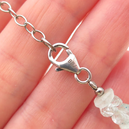 925 Sterling Silver Vintage Real Aquamarine Beaded Necklace 22"