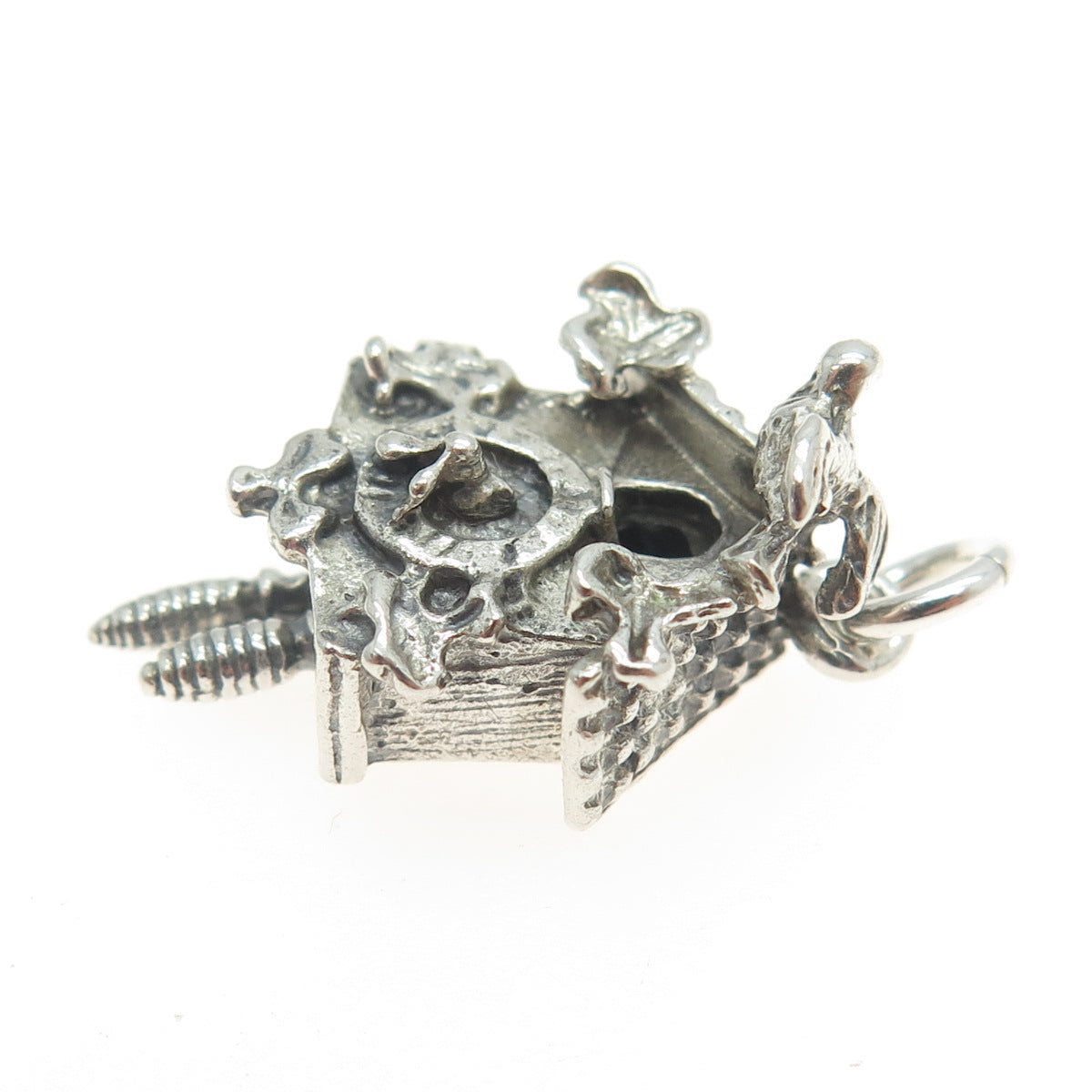 925 Sterling Silver Vintage Cuckoo Wall Clock 3D Charm Pendant