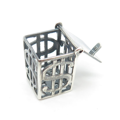 925 Sterling Silver Vintage Dollar Sign Box Locket 3D Pendant
