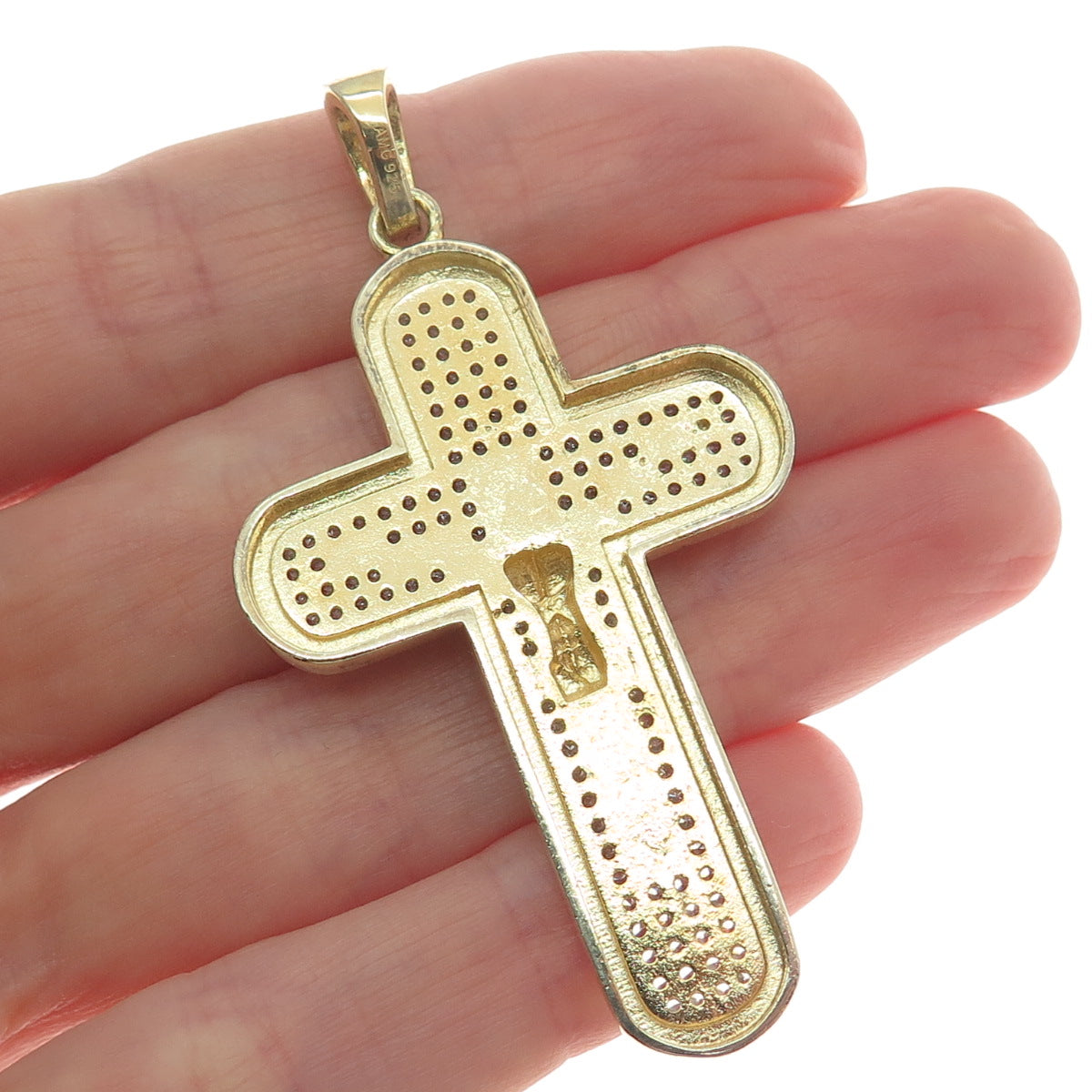 925 Sterling Silver Gold Plated C Z Crucifix Cross Religious Pendant