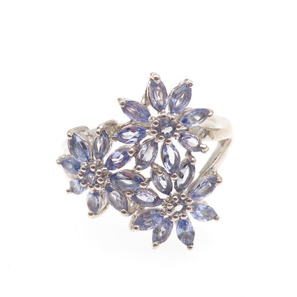 Chuck Clemency 925 Sterling Silver Real Tanzanite Floral Ring Size 8.25