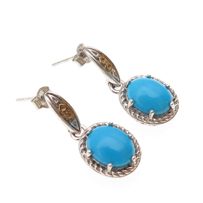 Chapal Zenray 925 Sterling 2-Tone Real Sleeping Beauty Turquoise Dangle Earrings