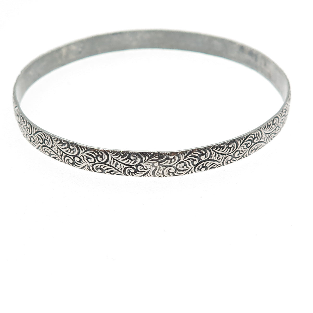 MICHELE 925 Sterling Silver Antique Art Deco Floral Scroll Bangle Bracelet 8"