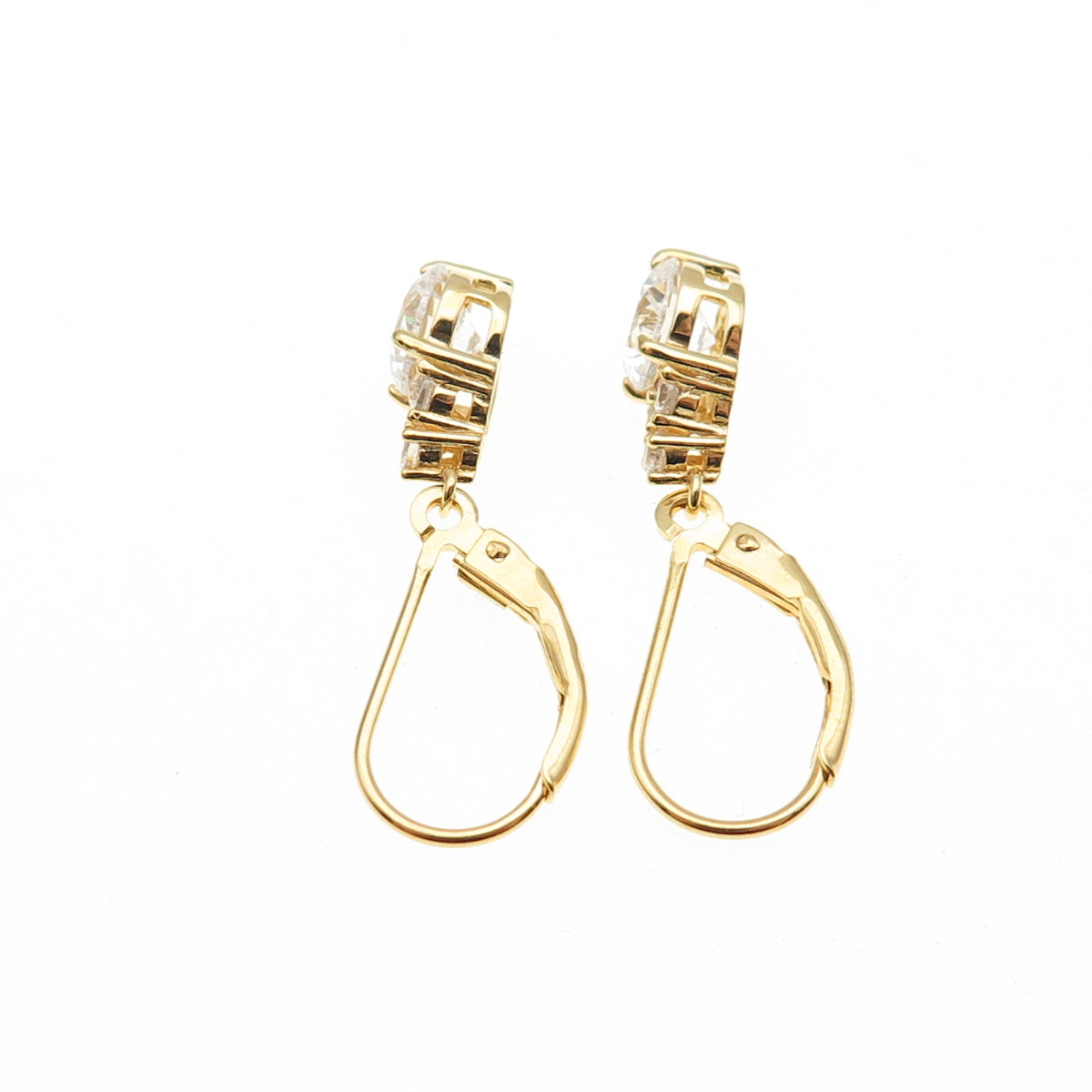 925 Sterling Silver Gold Plated Round-Cut C Z Dangle Earrings