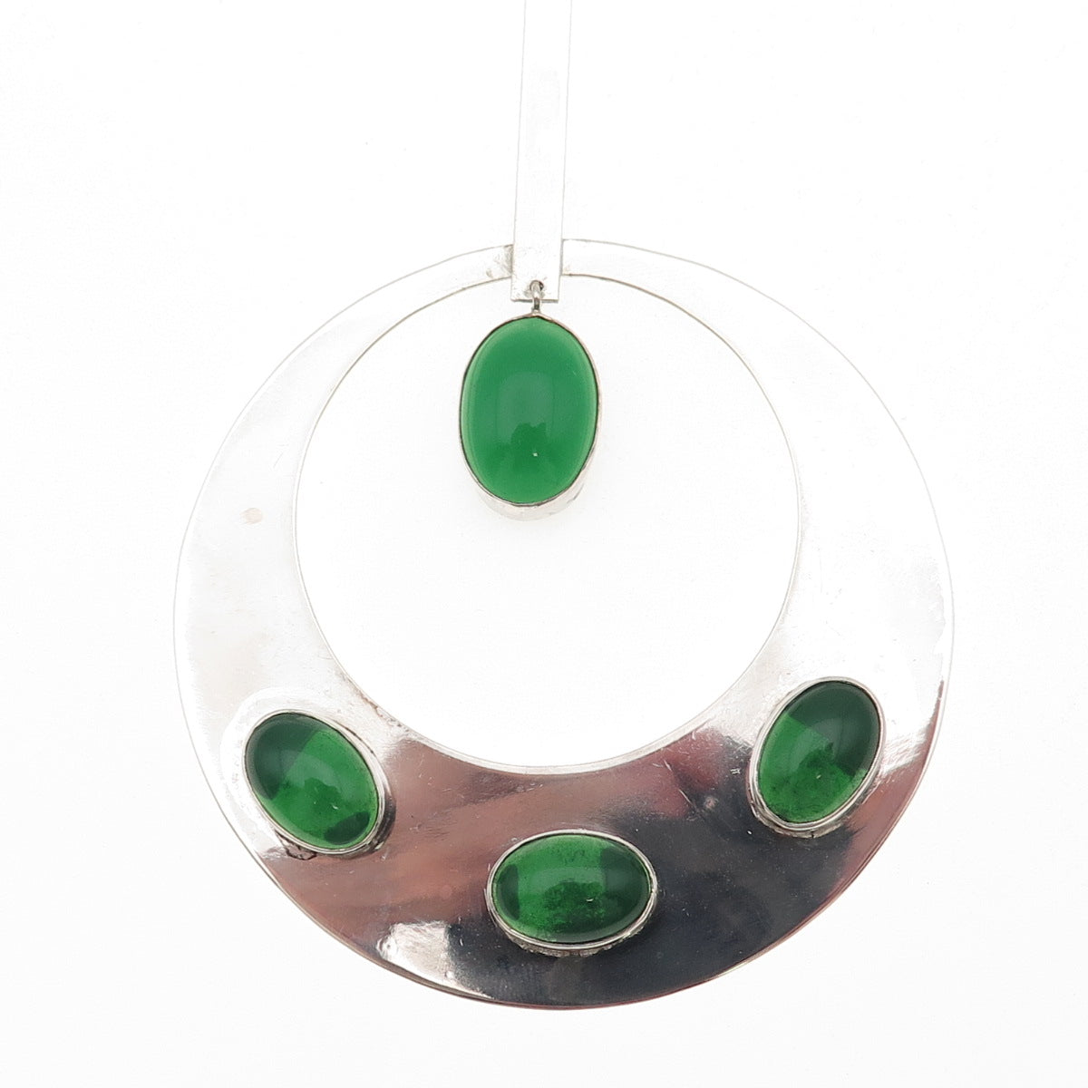 900 Silver Vintage Ecuador Real Green Onyx Modernist Large Slide Pendant