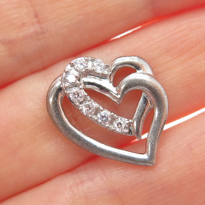 925 Sterling Silver Round-Cut C Z Heart Minimalist Slide Pendant