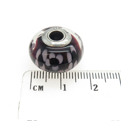 PANDORA 925 Sterling Silver Murano Glass Purple Flowers & Plants Bead Charm