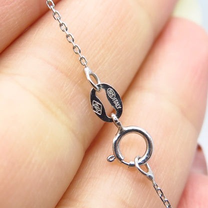 925 Sterling Silver Italy White Blue Diamond Open Heart Rolo Chain Necklace 18"