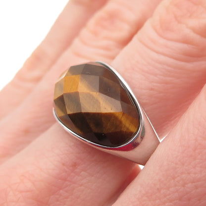 KN Kajal Naina 925 Sterling Silver Real Tiger Eye Modernist Ring Size 9.25