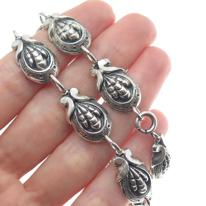 JEWELART 925 Sterling Silver Antique Art Deco Shell Oxidized Chain Necklace