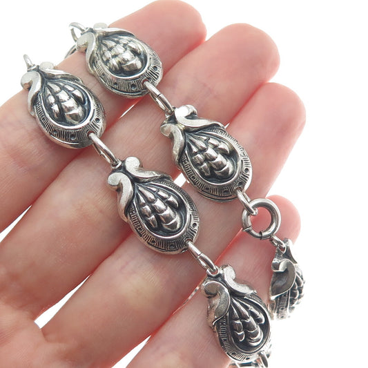 JEWELART 925 Sterling Silver Antique Art Deco Shell Oxidized Chain Necklace