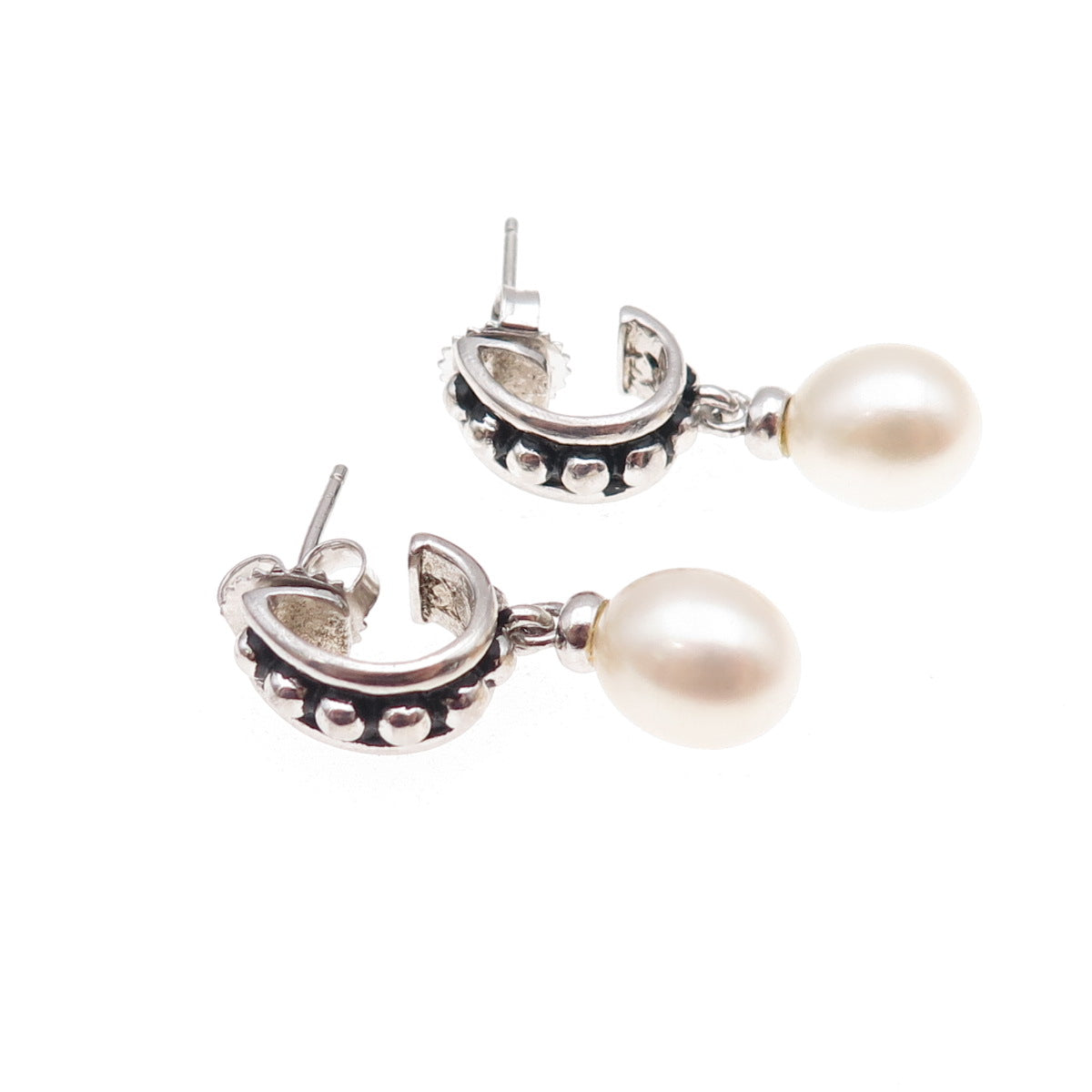 Honora 925 Sterling Silver Vintage Real Pearl Oxidized Dangle Earrings