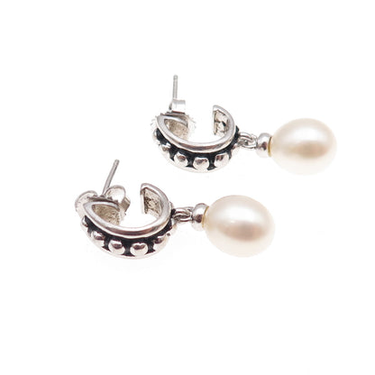 Honora 925 Sterling Silver Vintage Real Pearl Oxidized Dangle Earrings