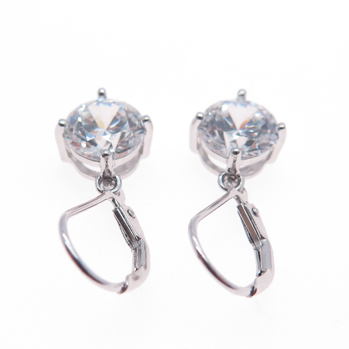 925 Sterling Silver Round-Cut C Z Dangle Earrings