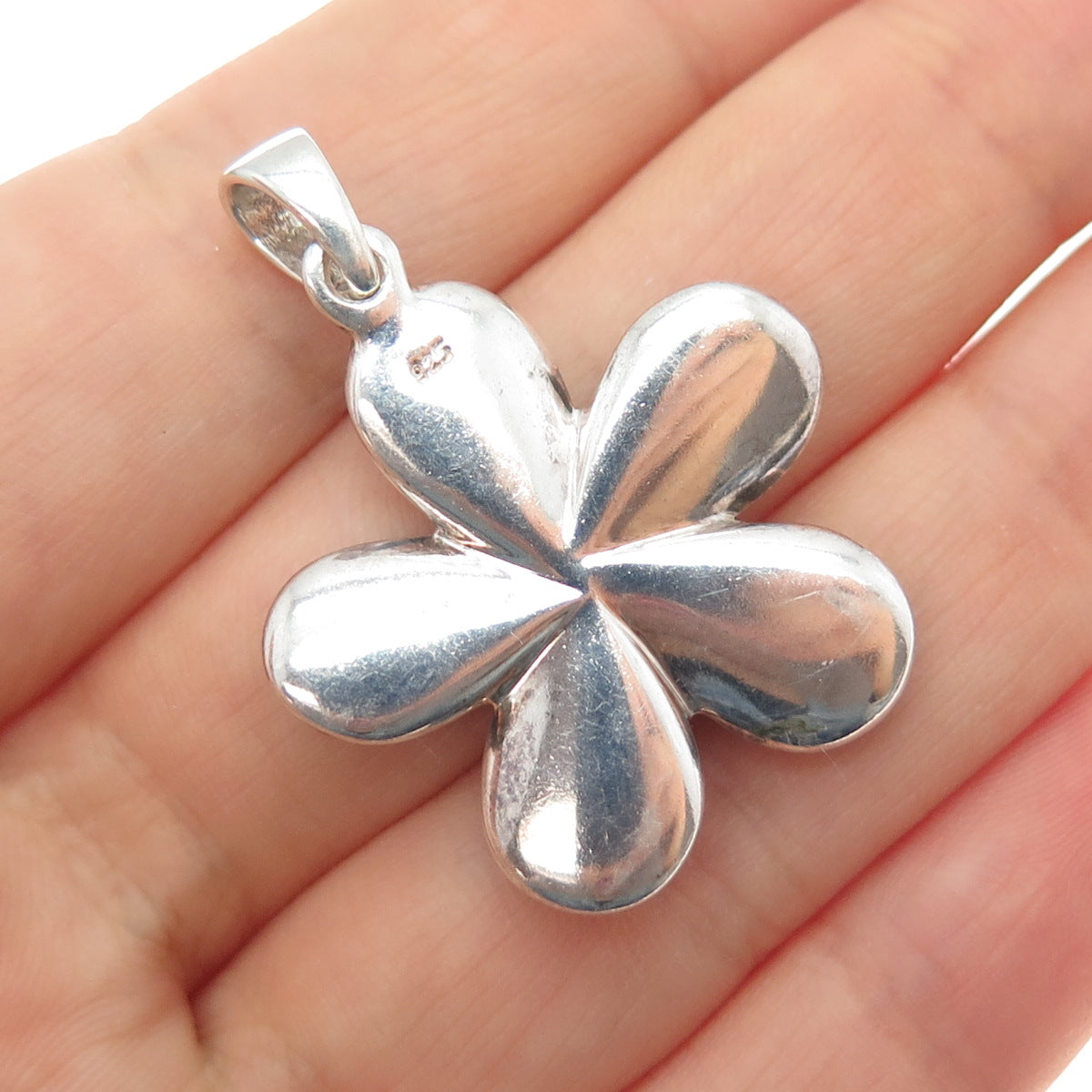 925 Sterling Silver Vintage Real Abalone Shell Flower Charm Pendant