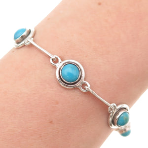 Old Pawn Sterling Silver Vintage Turquoise Station Link Tribal Bracelet 7.25"