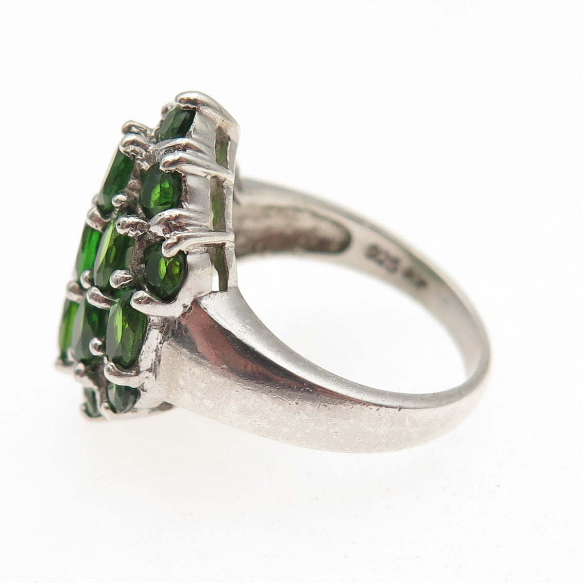 925 Sterling Silver Vintage Real Oval & Round-Cut Chrome Diopside Ring Size 7