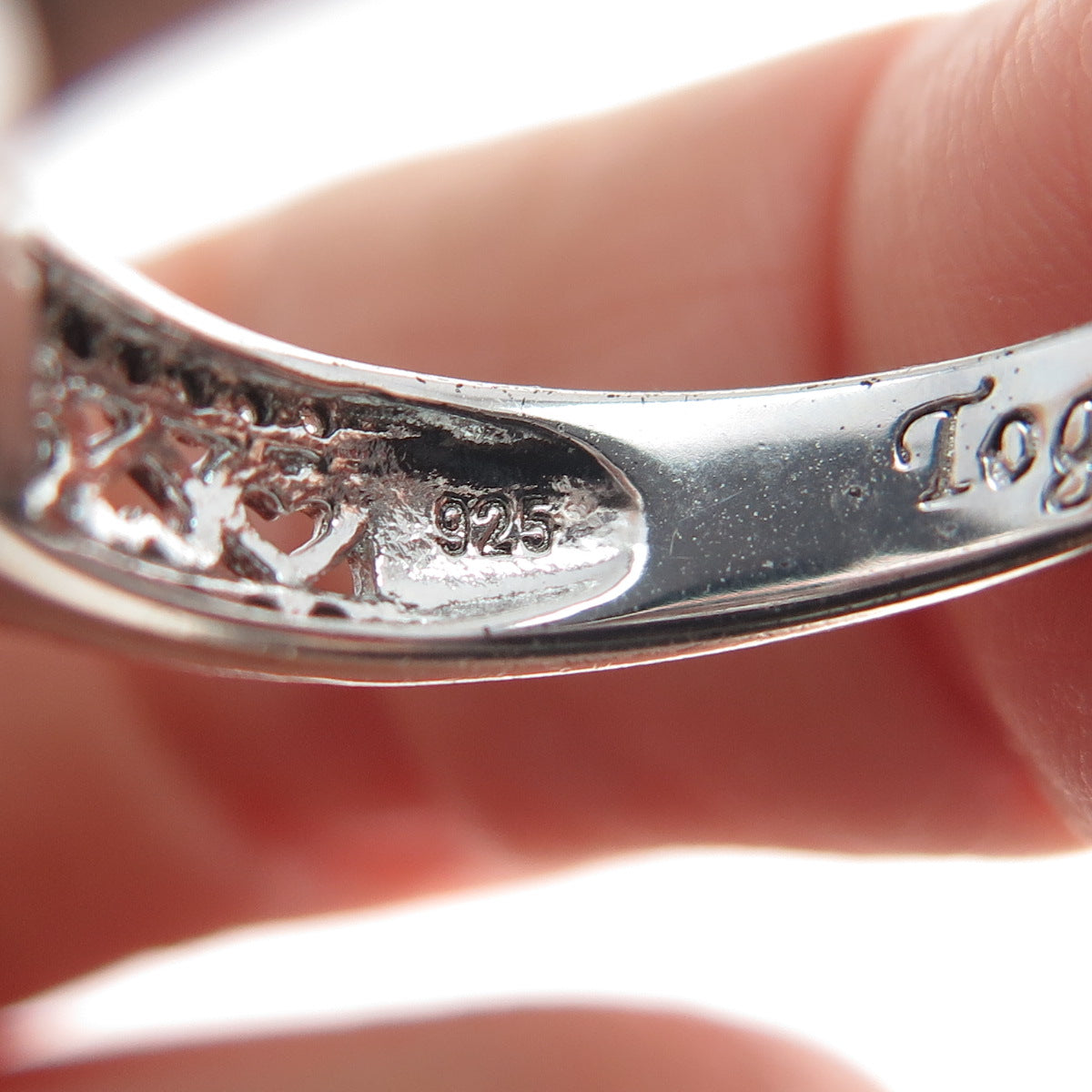 BGE BRADFORD 925 Sterling Real White Topaz Heart Together As One Ring Size 8.5