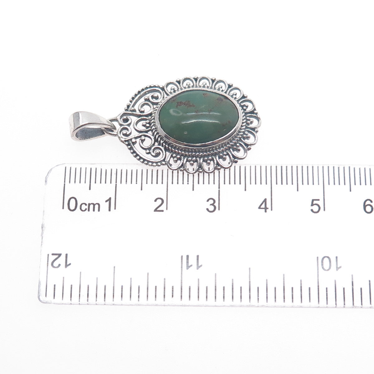 925 Sterling Silver Vintage Real Royston Turquoise Ornate Charm Pendant