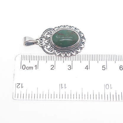 925 Sterling Silver Vintage Real Royston Turquoise Ornate Charm Pendant