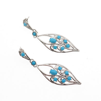 Chapal Zenray 925 Sterling Silver Real Turquoise Floral Dangle Earrings