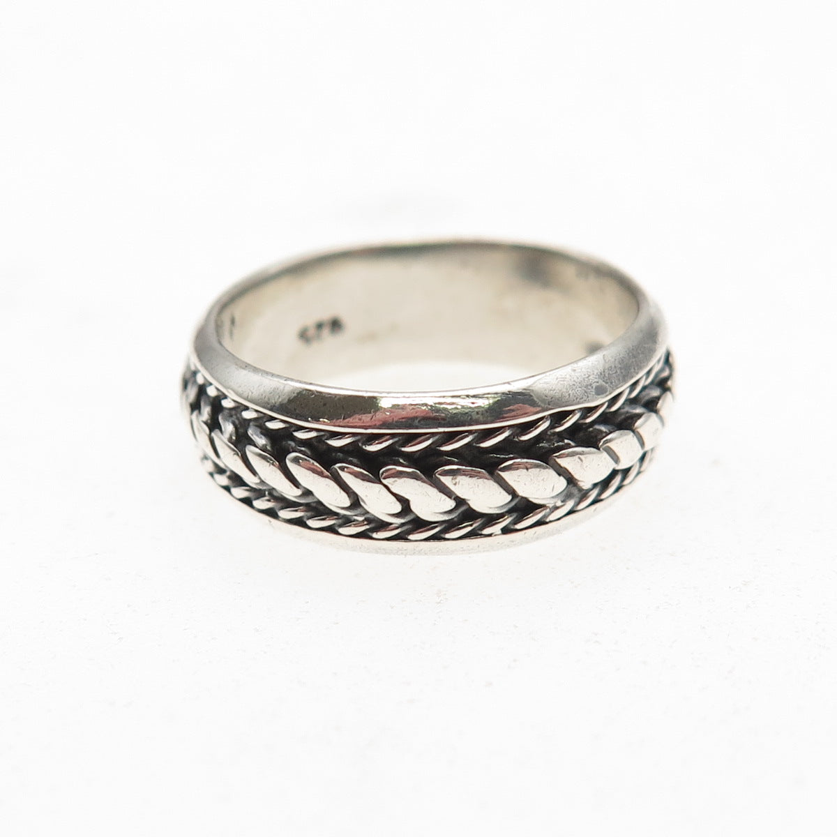 925 Sterling Silver Vintage Twisted Rope Oxidized Band Ring Size 5.75