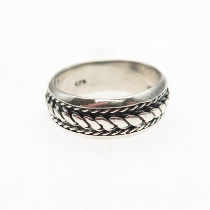 925 Sterling Silver Vintage Twisted Rope Oxidized Band Ring Size 5.75