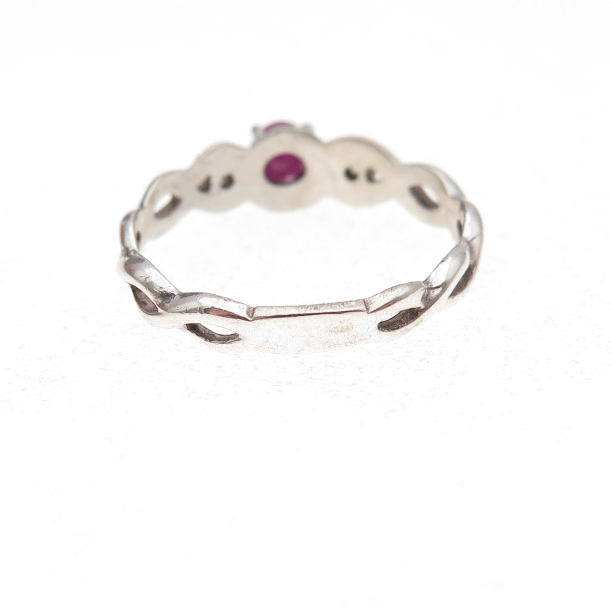 925 Sterling Silver Vintage Real Ruby & C Z Woven Band Ring Size 7