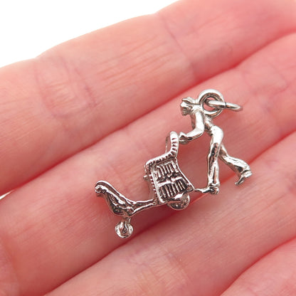 Cellini 925 Sterling Silver Vintage Rolling Strolling Chair 3D Charm Pendant