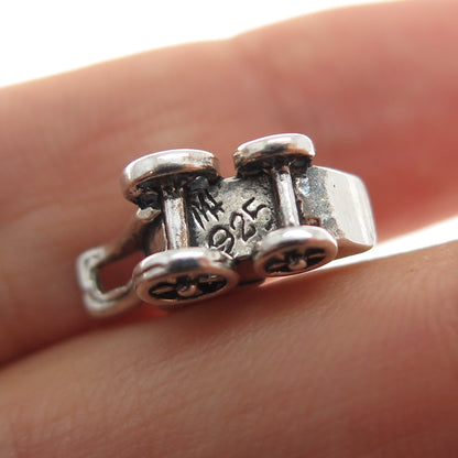925 Sterling Silver Vintage Real Diamond Baby Stroller Mini 3D Charm Pendant