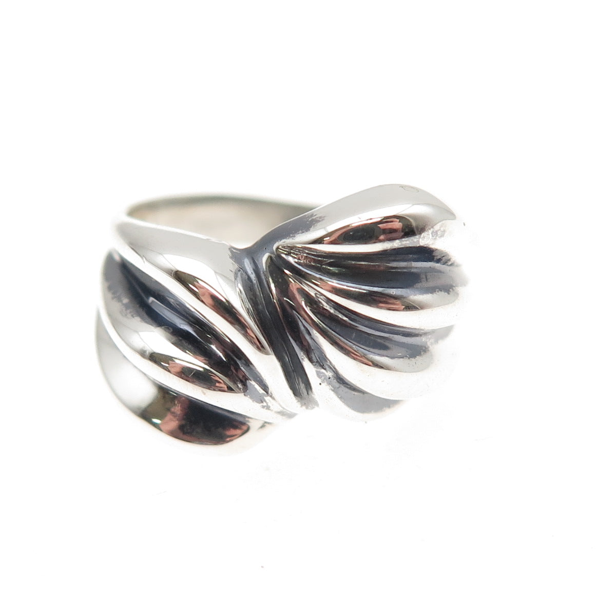 925 Sterling Silver Vintage Modernist Bypass Oxidized Ring Size 7.25