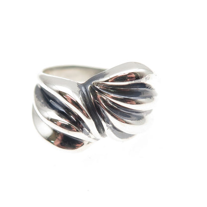 925 Sterling Silver Vintage Modernist Bypass Oxidized Ring Size 7.25