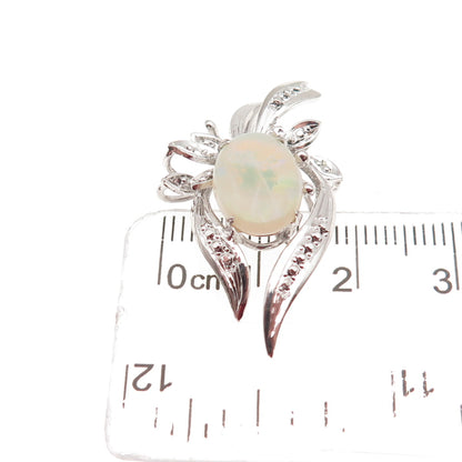 925 Sterling Silver Vintage Real Opal Floral Slide Charm Pendant