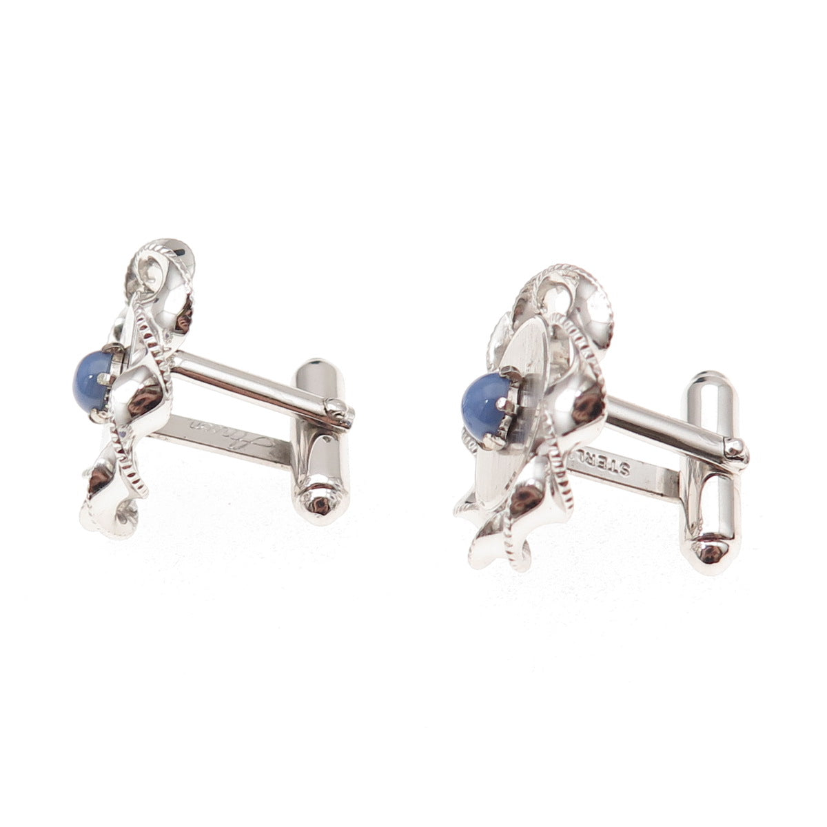 Anson 925 Sterling Silver Vintage Real Star Sapphire Floral Cufflinks