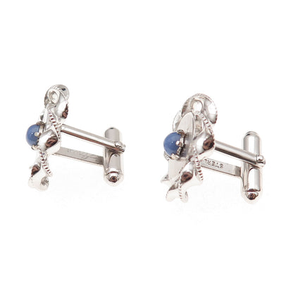 Anson 925 Sterling Silver Vintage Real Star Sapphire Floral Cufflinks