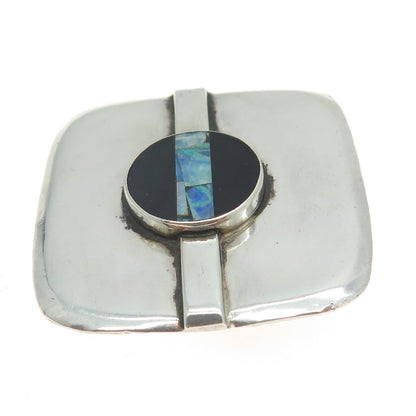 GREAT FALLS METAL WORKS 925 Sterling Silver Vintage Real Opal & Onyx Pin Brooch