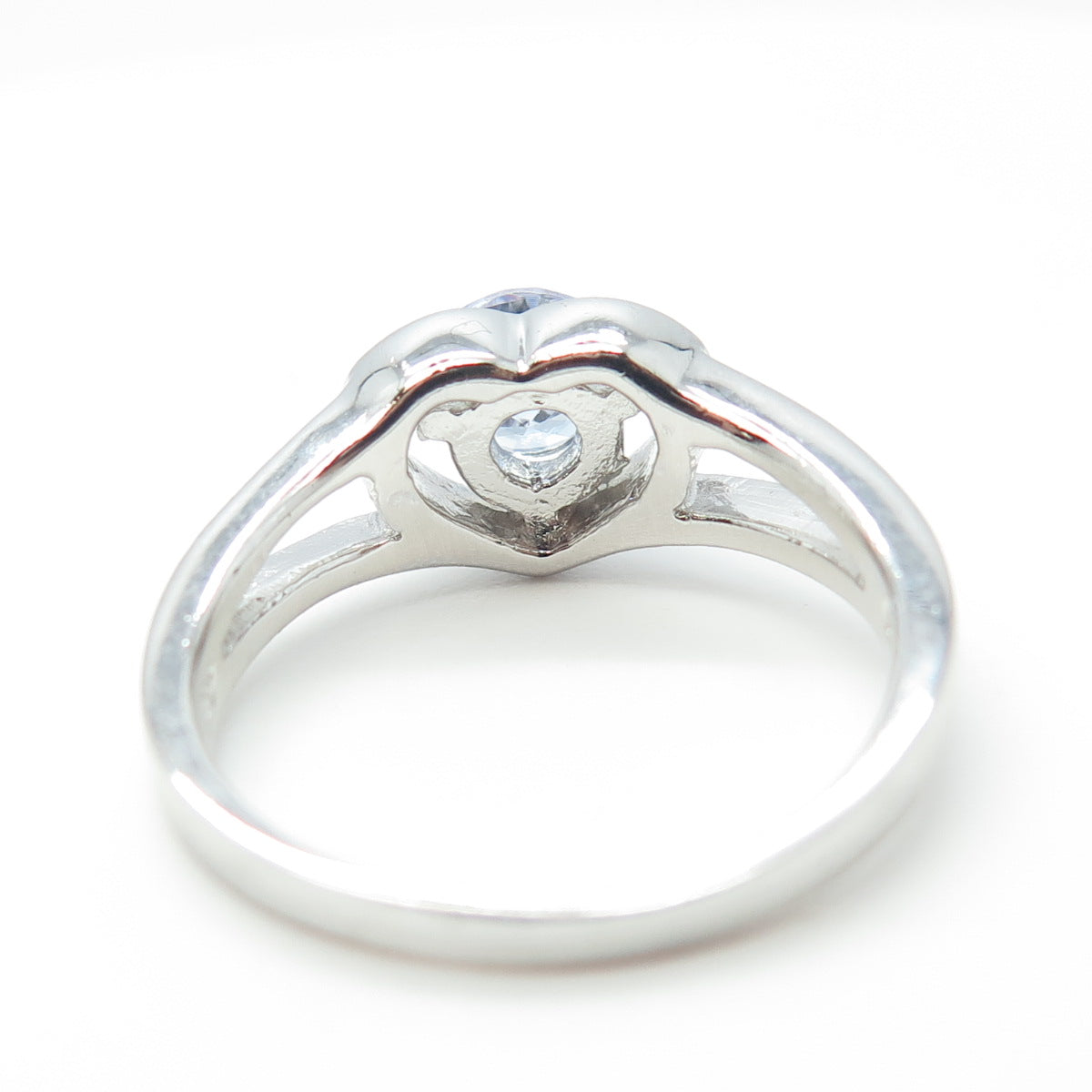 925 Sterling Silver Blue C Z Heart Ring Size 8