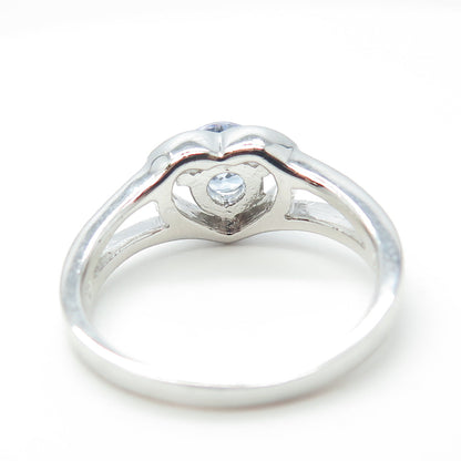 925 Sterling Silver Blue C Z Heart Ring Size 8