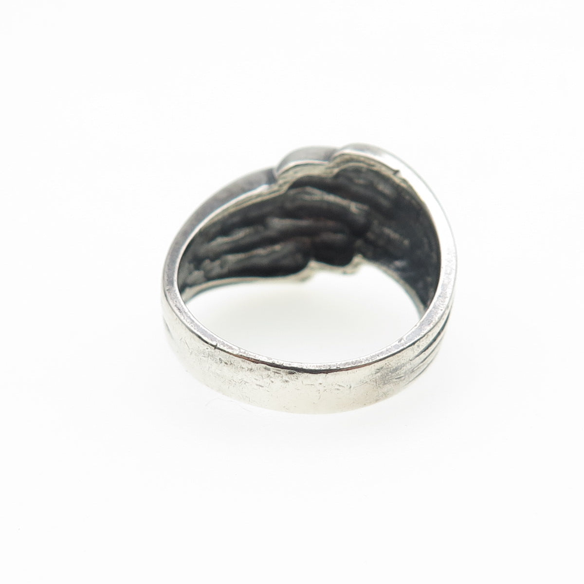 925 Sterling Silver Vintage Modernist Ribbed Bypass Oxidized Ring Size 7