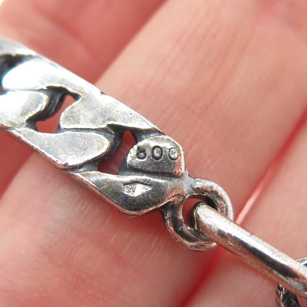 800 Silver Vintage Oxidized Cuban Panel Link Bracelet 8.25"